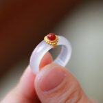 Buddha Stones White Agate Cyan Jade Turquoise Red Agate Luck Protection Ring Rings BS Red Agate Large