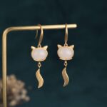 Buddha Stones FengShui White Jade Fox Fortune Earrings Earrings BS 1