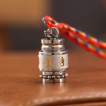 Buddha Stones Tibet Om Mani Padme Hum Shurangama Mantra Titanium Steel Wisdom Amulet Necklace Pendant Necklaces & Pendants BS 1.2cm*1.8cm Silver Colorful String