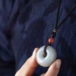 Buddha Stones Natural Round Jade Gray Jade Peace Buckle Luck Necklace Pendant Necklaces & Pendants BS 16