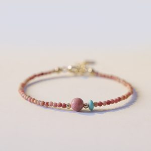 Buddha Stones 14K Gold Plated Natural Rhodonite Loving Energy Chain Bracelet Bracelet BS Rhodonite(Loving energy♥Compassion)(Wrist Circumference 14+4cm)