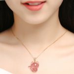 Buddha Stones 14k Gold Plated 925 Sterling Silver Strawberry Quartz Fox Healing Necklace Pendant Necklaces & Pendants BS 4