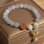 Buddha Stones Aquamarine Cat's Eye Healing Butterfly Pearl Charm Bracelet Bracelet BS 1
