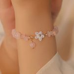 Buddha Stones 14k Gold Plated Natural Pink Crystal Flower Love Bracelet Bracelet BS 4