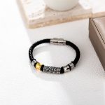 Buddha Stones Tang Dynasty Flower Design Luck Stainless Steel Buckle Leather Bracelet 3