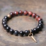 Buddha Stones Black Obsidian Sodalite Crystal Copper Strength Couple Bracelet Bracelet BS Black Obsidian&Red Tiger's Eye 18cm