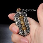 Buddha Stones Tibetan Om Mani Padme Hum Carved Dorje Vajra Rotatable Lotus Pattern Purity Rope Necklace Pendant Necklaces & Pendants BS 2