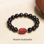Buddha Stones Chinese Zodiac Natal Buddha Natural Black Obsidian Cinnabar Purification Bracelet Bracelet BS 10mm Rooster-Acalanatha(Wrist Circumference 14-17cm)