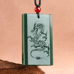 Buddha Stones Hetian Cyan Jade Dragon Engraved Success Necklace Pendant Necklaces & Pendants BS Hetian Cyan Jade(Success♥Healing)