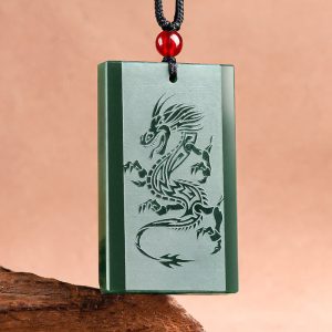 Buddha Stones Hetian Cyan Jade Dragon Engraved Success Necklace Pendant Necklaces & Pendants BS Hetian Cyan Jade(Success♥Healing)