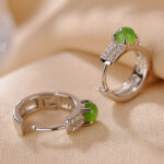 Buddha Stones 925 Sterling Silver Round Cyan Jade Success Stud Earrings Earrings BS 3