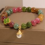 Buddha Stones Colorful Tourmaline Four Leaf Clover Flower Wisdom Bracelet Bracelet BS 5