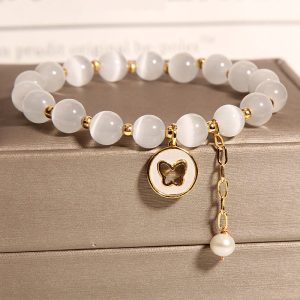 Buddha Stones Cat's Eye Butterfly Charm Love Bracelet