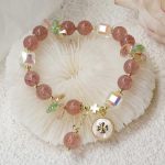 Buddha Stones Strawberry Quartz Lucky Four Leaf Clover Healing Charm Bracelet Bracelet BS 9