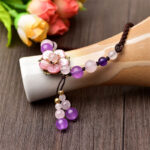 Buddha Stones Natural Amethyst Rose Quartz Crystal Charm Lucky Healing Anklet Anklet BS 5