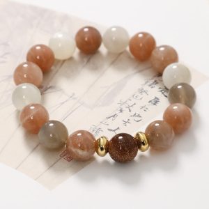 Buddha Stones Natural Sun Stone Gold Sandstone Wealth Positive Bracelet Bracelet BS Sun Stone&Gold Sandstone