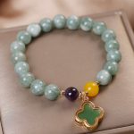 Buddha Stones Jade Four Leaf Clover Luck Bracelet Bracelet BS 1