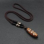 Buddha Stones Tibet Om Mani Padme Hum Dzi Bead Avalokitesvara Pattern Wealth Necklace Pendant Necklaces & Pendants BS 11
