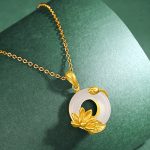 Buddha Stones Natural White Chalcedony Peace Buckle Lotus Pendant S925 Sterling Silver Necklace 2