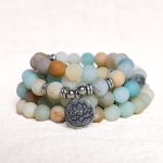 Buddha Stones Tibetan Amazonite Stone Blessing Lotus Mala Mala Bracelet BS 2