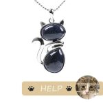 "Save A Cat" Cute Cat Pattern Natural Crystal Protection Cat-Loving Pendant Necklace Necklaces & Pendants BS Blue Sandstone