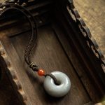 Buddha Stones Natural Round Jade Gray Jade Peace Buckle Luck Necklace Pendant Necklaces & Pendants BS 23