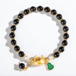 Buddha Stones Year Of The Dragon Natural Red Agate Pink Crystal Black Onyx Dumpling Luck Fu Character Bracelet Bracelet BS Black Onyx(Protection♥Fortune)(Wrist Circumference 14-16cm)