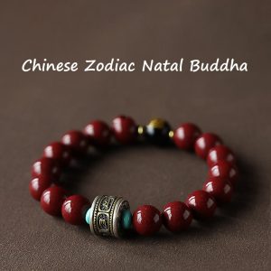 Buddha Stones 925 Sterling Silver Chinese Zodiac Natal Buddha Cinnabar Om Mani Padme Hum Calm Bracelet Bracelet BS Dog/Pig-Amitabha Buddha 12mm