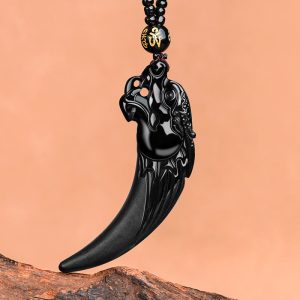 Buddha Stones Natural Black Jade Chinese Zodiac Dragon Tooth Pattern Protection Necklace Pendant Necklaces & Pendants BS Black Jade(Protection♥Calm)