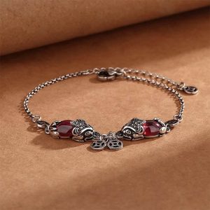 Buddha Stones Garnet Double PiXiu Copper Coin Protection Chain Bracelet Bracelet BS 14-20cm