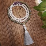 Buddha Stones 108 Mala Beads White Agate Amethyst Black Glitter Stone Protection Bracelet Bracelet Necklaces & Pendants BS 6