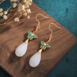 Buddha Stones FengShui White Jade Luck Drop Earrings Earrings BS 5