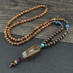 Buddha Stones Tibetan Wenge Wood Bodhi Seed Agate Balance Peace Necklace Pendant Necklaces & Pendants BS Wenge Wood&Resin Bead