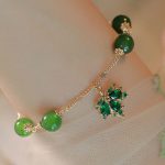 Buddha Stones 14k Gold Plated Green Chalcedony Maple Leaf Courage Strength Bracelet Bracelet BS 9