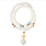 Buddha Stones Tibetan White Jade Bodhi Lotus Blessing Bracelet Bracelet BS 10