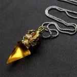 Buddha Stones Tibetan Dorje Vajra 4 Prong Lotus Liuli Crystal Strength Necklace Pendant Necklaces & Pendants BS Yellow Dorje