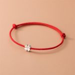 Buddha Stones 925 Sterling Silver Four Leaf Clover Red Rope Bracelet Bracelet BS Four Leaf Clover(Wrist Circumference 14-20cm)