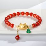 Buddha Stones Year Of The Dragon Natural Red Agate Pink Crystal Black Onyx Dumpling Luck Fu Character Bracelet Bracelet BS 1