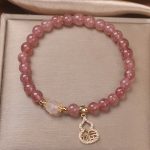 Buddha Stones Strawberry Quartz Gourd Fu Character Charm Positive Bracelet Bracelet BS 1