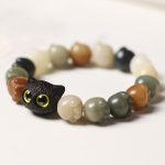 Buddha Stones Natural Bodhi Seed Lovely Paw Ebony Wood Lucky Cat Wisdom Bracelet Bracelet BS 1