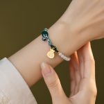 Buddha Stones 925 Sterling Silver Fu Character Lucky Bag Pearl Hetian Jade Wisdom Rope Bracelet 10