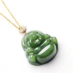 Buddha Stones 925 Sterling Silver Laughing Buddha Hetian Cyan Jade 18K Gold Success Necklace Chain Pendant Necklaces & Pendants BS 10