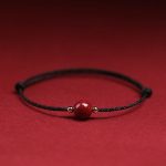 Buddha Stones Natural Lucky Cinnabar Bead Blessing String Bracelet Anklet Bracelet BS One Cinnabar Bead Black Anklet(Anklet Circumference 21-27cm)