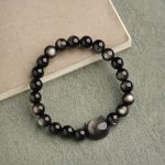 Buddha Stones Gold Sheen Obsidian Silver Sheen Obsidian Lovely Paw Lucky Cat Protection Bracelet Bracelet BS 14