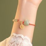 Buddha Stones 925 Sterling Silver Year of the Rabbit Hetian Jade Happiness Luck Red String Bracelet Bracelet BS 4