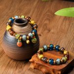 Buddha Stones Gold Swallowing Beast Family Charm Liuli Glass Bead Fortune Bracelet Bracelet BS 21