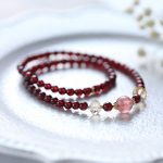 Buddha Stones 14K Gold Plated Natural Garnet Strawberry Quartz Stability Double Wrap Bracelet Bracelet BS 2