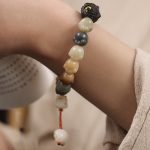 Buddha Stones Natural Bodhi Seed Lovely Paw Ebony Wood Lucky Cat Wisdom Bracelet Bracelet BS 11