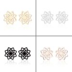 Buddha Stones Tibetan Lotus Pattern New Beginning Stud Earrings Earrings BS 8
