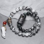 Buddha Stones Black Rutilated Quartz Ebony Wood White Crystal Success Couple Bracelet Bracelet BS 6